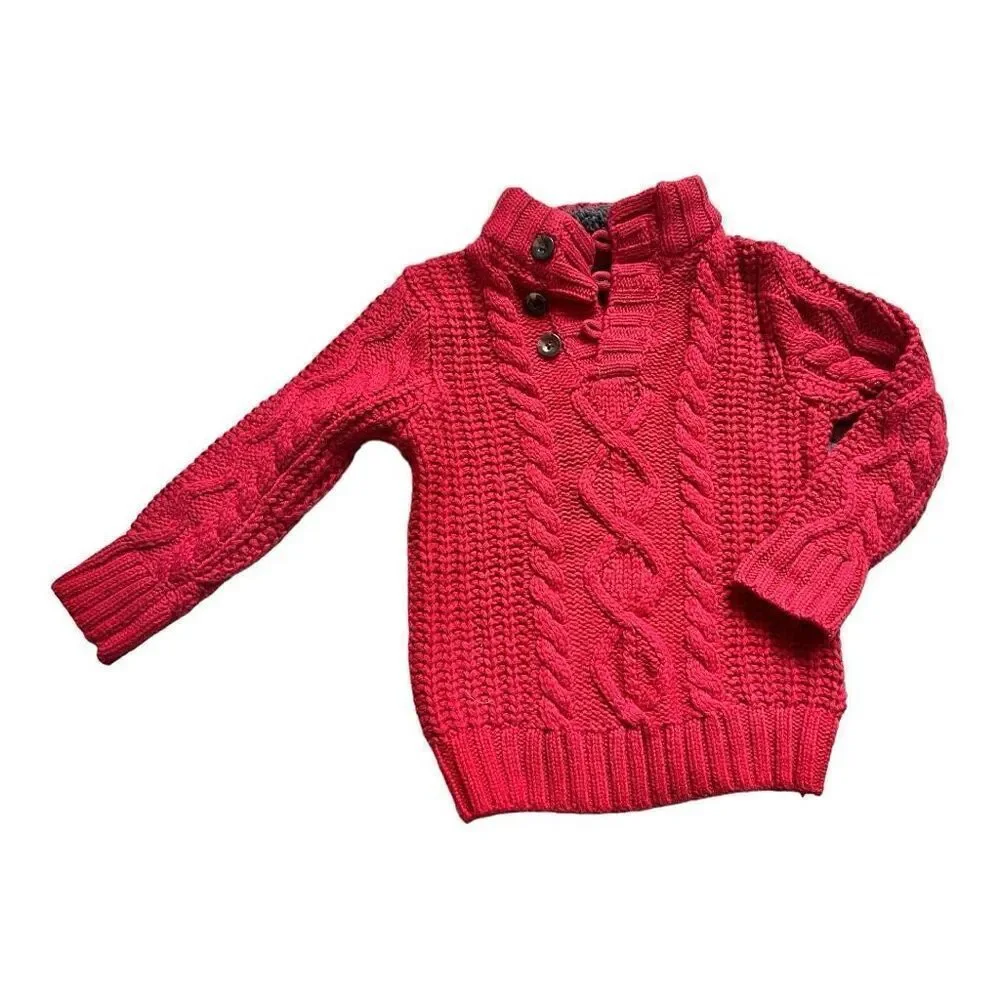 Toddler Boys Gap Kids Sherpa Lined Cable Knit Mock Neck Sweater - Sz 2 Years 2T